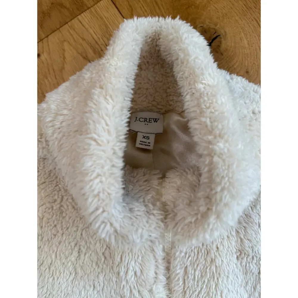 J.Crew Funnel Neck Sherpa Zip Up Jacket Womens XS Ivory Cream Oversized Cozy